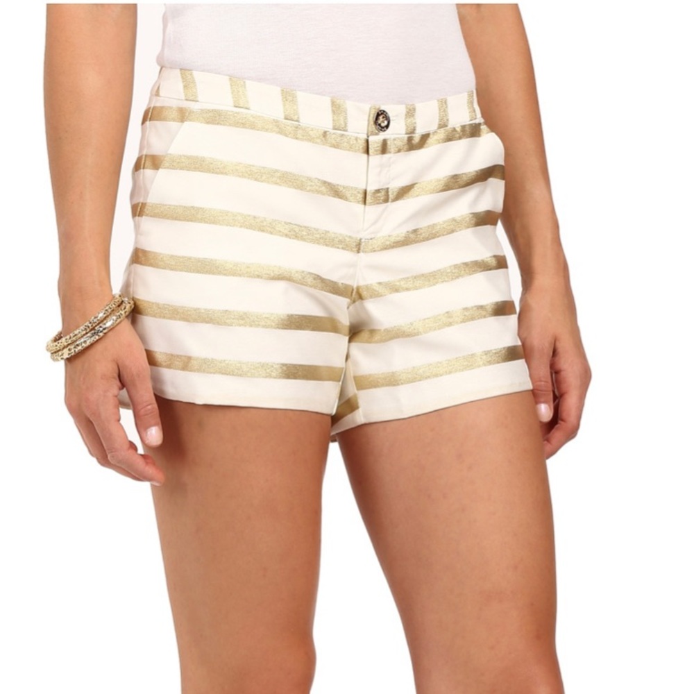 Lilly Pulitzer Gold and White Striped Women Shorts